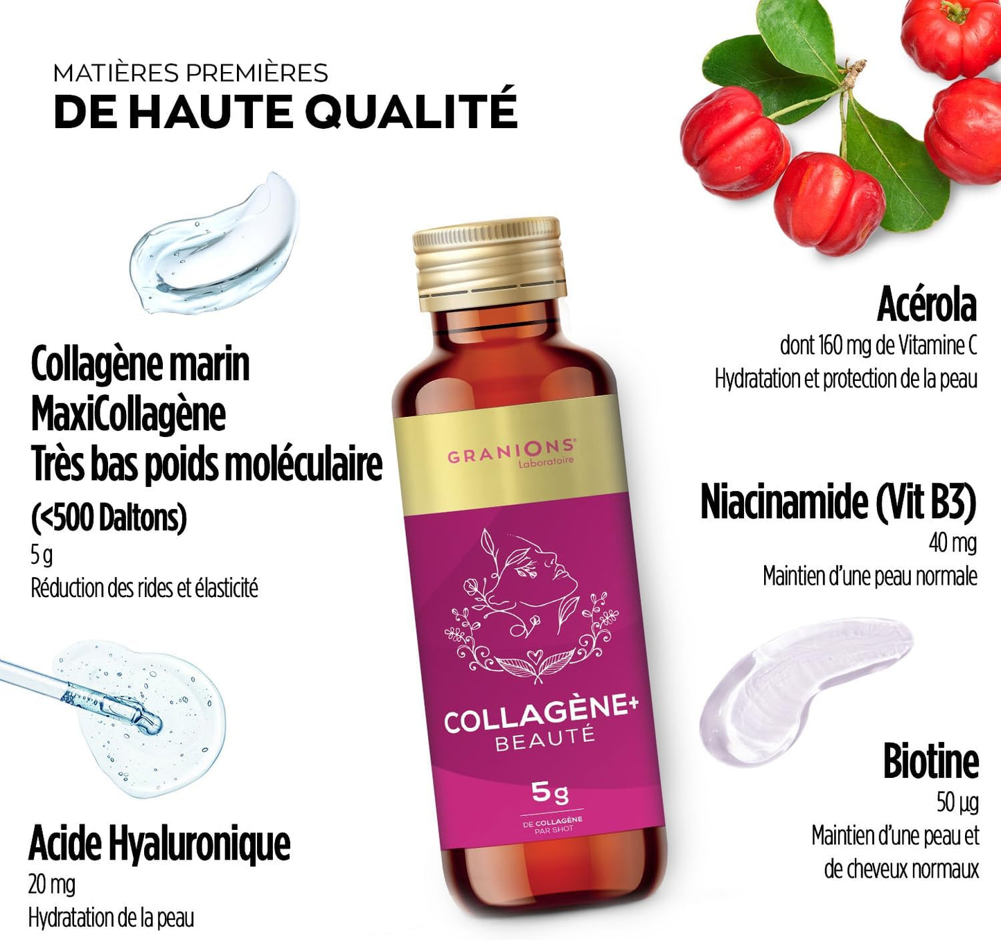 GRANIONS COLLAGENE + BEAUTÉ Goût Fruits Rouges - 8 Shots